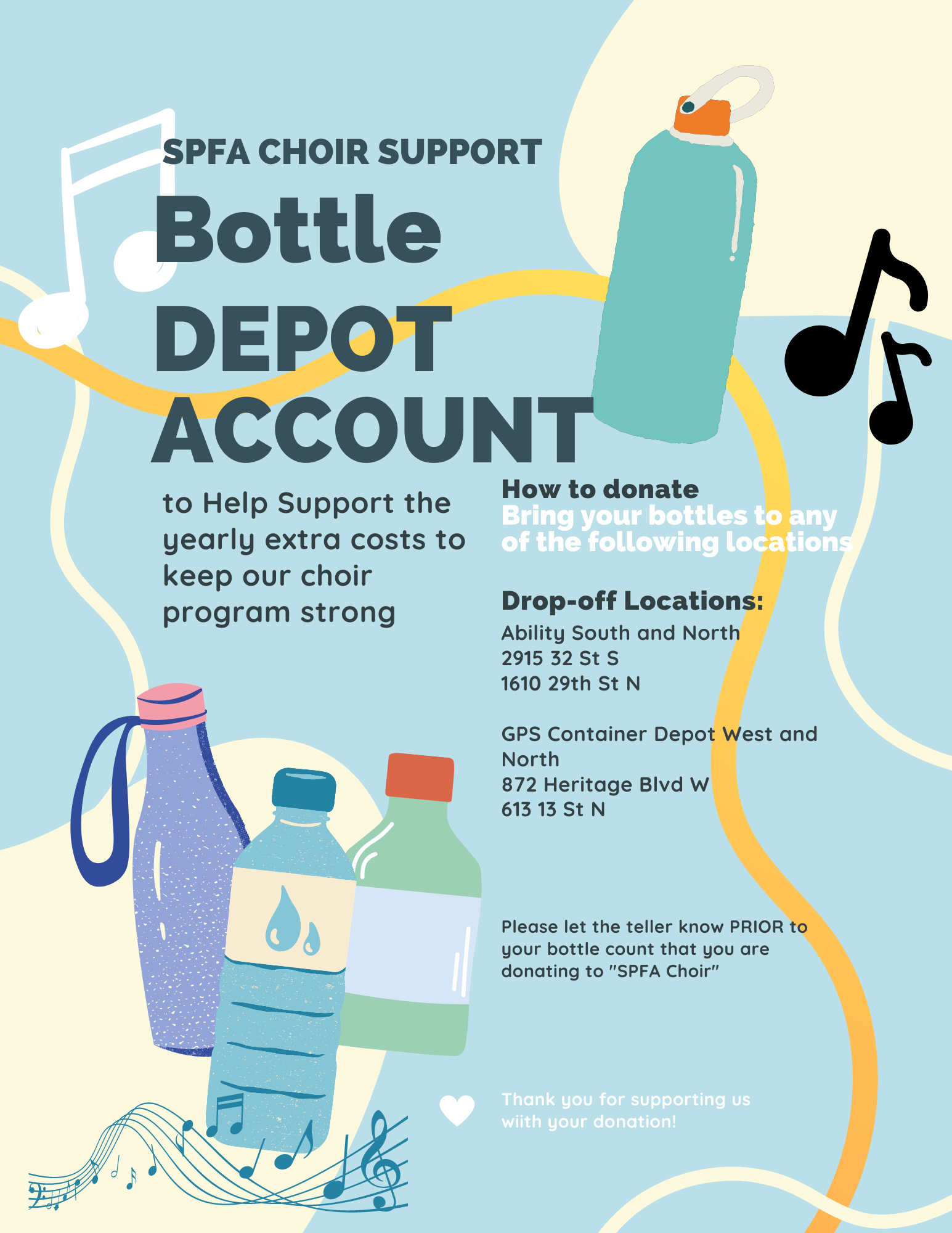 SPFA Choir Bottle Depot Accounts